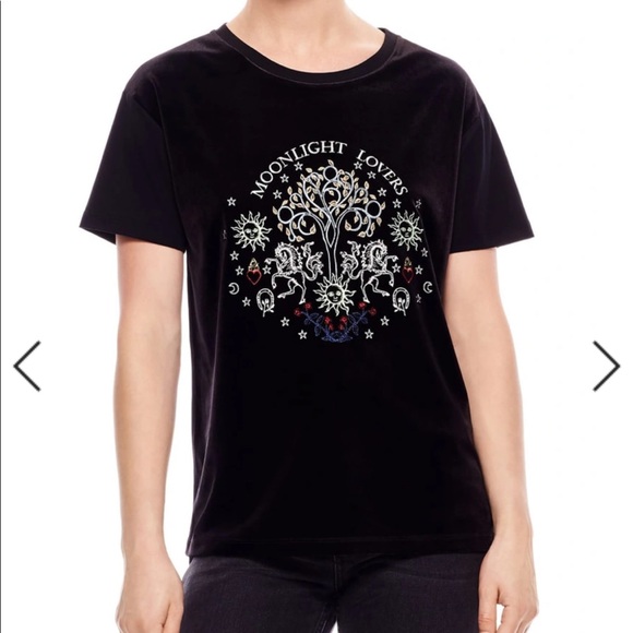 Sandro Paris Moonlight Lovers Embroidered Stretch Velvet Tee, size S - Picture 1 of 11